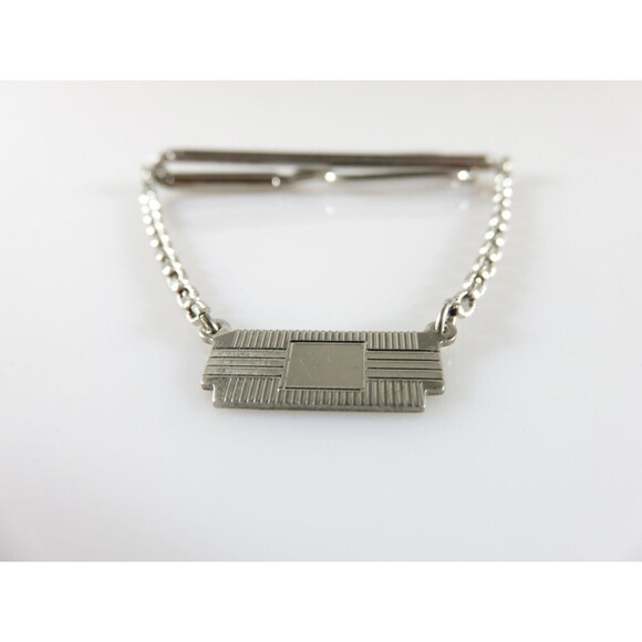 Vintage Swank Sterling Silver Tie Bar Clamp With Dangling Plaque for a Monogram - Picture 6 of 12